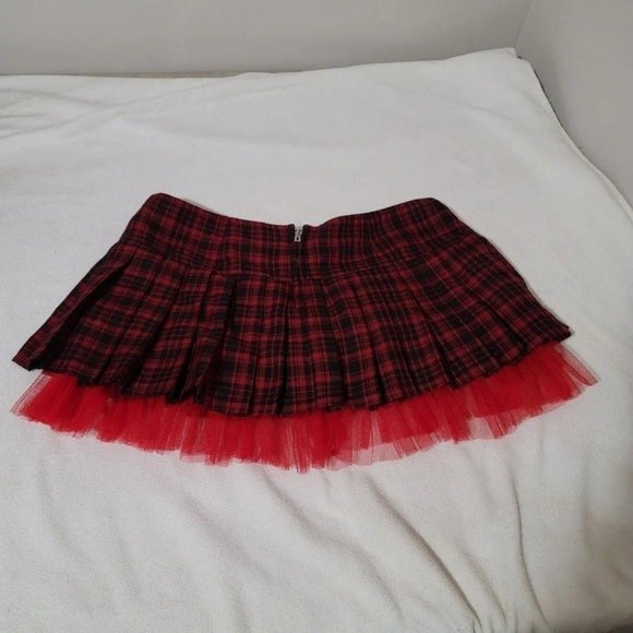 Tripp Royal Bones Plaid Mini Skirt Tulle tutu pleated red black y2k goth l - Picture 5 of 11
